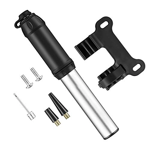 Bike Pump : GUANGMING - Mini Bike Pump, Aluminum Alloy Portable Mini Bicycle Tire Pump, Super Fast Tyre Inflation, Fits Presta And Schrader Valves, Ball Pump Needle / Frame Mount (Color : Silver)