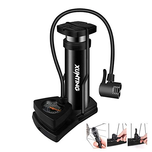 Bike Pump : HAOZHOU Bicycle air pump with air pressure gauge mini portable folding foot pedal multi-function bicycle air pump beauty mouth method mouth pump