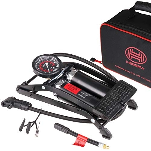 Bike Pump : HEYNER PedalMax PRO Black Edt Premium Double Cylinder Foot Air Pump 140PSI 10BAR