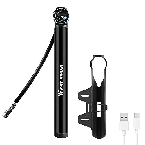 Bike Pump : Honorall Electric Bicycle TYPE-C USB Rechargeable Pump MTB Road Bike Tire Air Pump Cycling Inflator Bicycle Aluminum Alloy Air Pump
