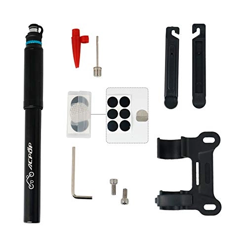 Bike Pump : Huanxin Bike Pump / Mini Bike Pump with Tire Repair Kit - Fits Presta And Schrader Valve - Mounting Bracket And Balls Needle- Works with Mountain, Road And BMX Bikes