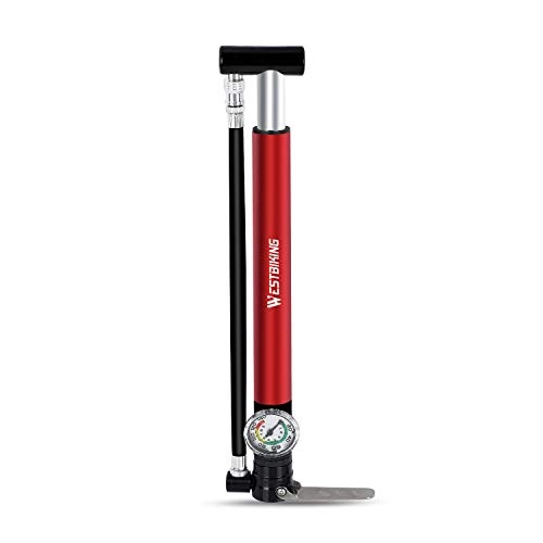 Bike Pump : ICOCOPRO Bicycle Pump with Pressure Gauge Portable Air Pump for All Valves - 140 PSI Air Pump Bicycle Pump Floor Pump for Mountain Bikes, Road Bikes, Hybrid Bikes, MTB, BMX