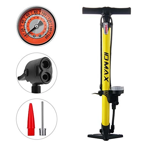 Bike Pump : IDMAX Bike Pump, Ergonomic Bike Floor Pump Bicycle Tire Air Pump Portable Inflator Pump with Gauge & Smart Valve Head, 160 psi, Compatible with Universal Presta and Schrader Valve (Yellow)