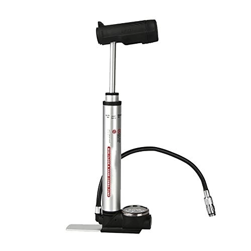 Bike Pump : JOMSK Bicycle Hand Floor Pump Small Bicycle Floor Pump With Barometer Outdoor Riding Equipment Is Convenient To Carry (Color : Silver, Size : 285mm)