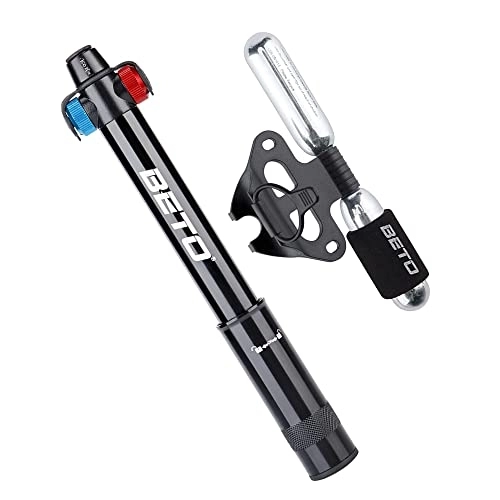 Bike Pump : Kadacha 2 in 1 Bike Pump and CO2 Inflator with 2x16g Threaded CO2 Cartridges Compatible with Presta and Schrader Valves, 160PSI Portable Bike Tire Pump for MTB Road Bike.
