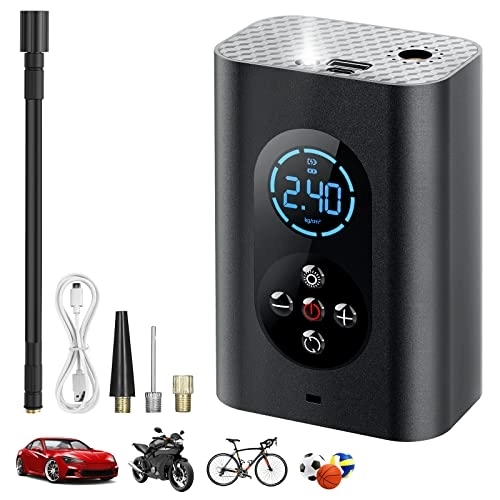 Bike Pump : Katerk Mini Tyre Inflator Portable Air Compressor 150PSI Electric Air Pump with Pressure Gauge LED Light 4000mAh USB Rechargeable Lithium Battery for Bicycle Motorcycle Tires Ball and Other Inflatable