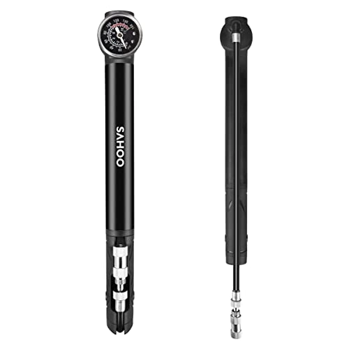 Bike Pump : Labewin SAHOO Mini Bike Pump with Pressure Gauge - Portable Bicycle Pump with Bracket and Valve Adapter Fits Presta and Schrader Valve for All Bikes Football Basketball Inflatable Ball