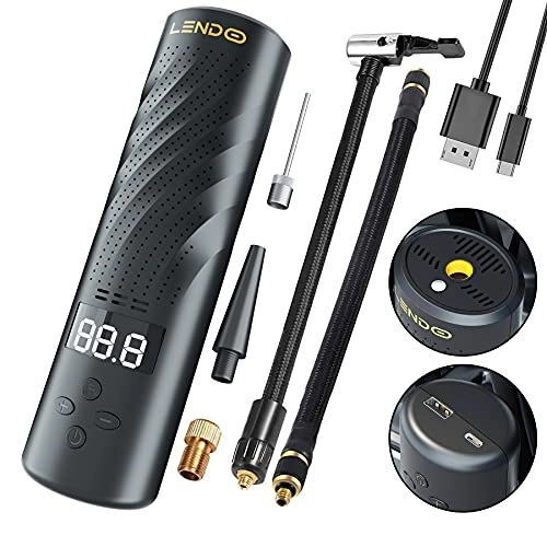 Bike Pump : LENDOO Cordless Electric bike pump, Air Compressor can for Tires, mini Tire Inflator, for Car Bicycle Motorcycle Ball for Tyres, Hand Held Electric Pump, 2500mah, with Led Light and Lcd Display(black)