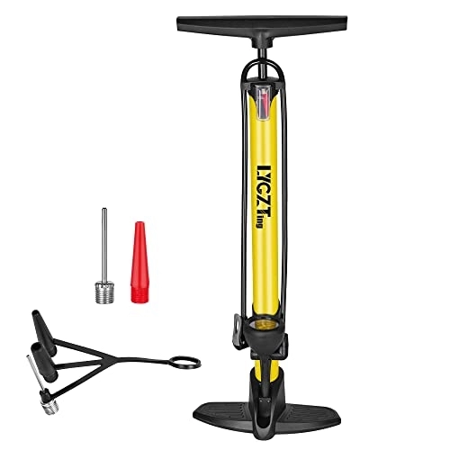 Bike Pump : LYGZTing Portable Bicycle Tyre Pump Bicycle Floor Pump with Pressure Gauge Hand Foot Activated (Maximum Pressure: 160 PSI / 11 Bar Bicycle Pump with Inflation Needle and Inflation Device (Yellow)