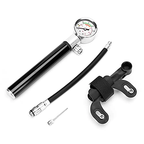 Bike Pump : MAIOPA Durable 1Set Bicycle Pump With Gauge High Pressure Hand Mini Hose Air Inflator Schrader Cycling Fietspomp Shock Fork Tire Bike Pumps Vehicle Tire Tools (Color : Black)