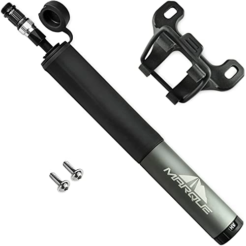 Bike Pump : Marque Portable Mini Bike Pump - 120 PSI with Universal Presta and Schrader Valve, High Volume and High Pressure Setting for Road and Mountain Bike Tires (Gray with Hose)