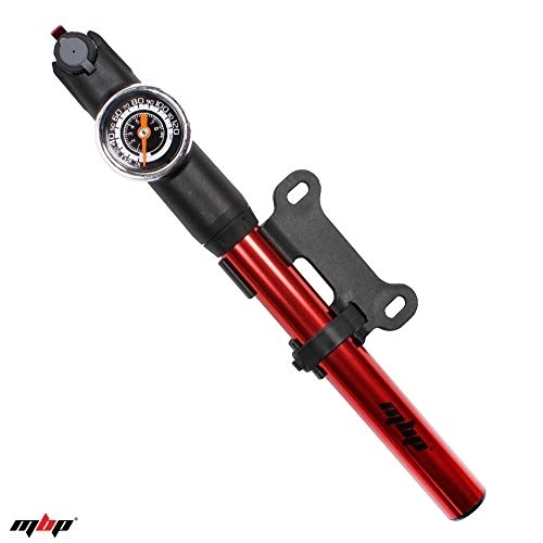Bike Pump : MBP Mini Bicycle Road Pump (Max Psi 120) Presta or Schrader, MTB or Road, Alloy Lever and Barrel, Metallic Red, Easy to use extendable Hose, Compact, Easy to Carry and Lightweight