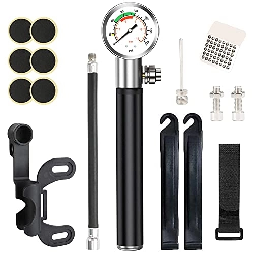 Bike Pump : Mini Bicycle Pump, 210 PSI Air Pump with Pressure Gauge, Bicycle Tire Repair with Presta ＆ Schrader Valve for Mountain Bike Road Bike Cycling Tyres Basketball Football MTB