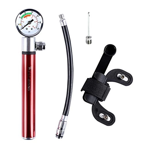 Bike Pump : Mini Bicycle Pump with Pressure Gauge 210 PSI Portable Hand Cycling Pump Ball Road Tire Bike Pump (Color : Red)