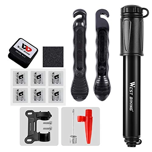 Bike Pump : Mini Bike Pump, 100 PSI High Pressure Bicycle Tire Air Pump, Bike Tyre Pump with Glue-Free Patch, Compatible with Presta and Schrader Valve Portable Bicycle Pump