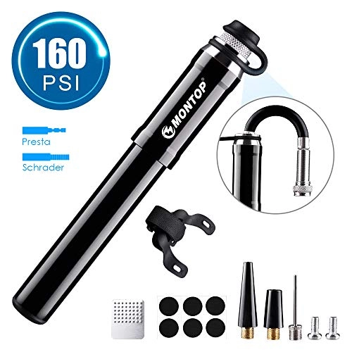 Bike Pump : Mini Bike Pump for All Bikes, Portable Bicycle Pump Fits Presta and Schrader Valve, Compact Cycle Pump with Tyre Puncture Repair Kit, 160 PSI Hand Pump with Holder for Road, Mountain and BMX Bikes