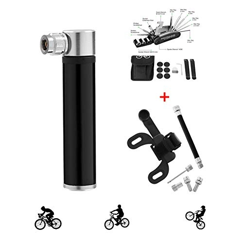 Bike Pump : Mini Bike Pump for all Bikes with Bicycle Repair Tool, Bike Tire Pump with Frame Mount, 120PSI Bike air Pump for Road Mountain Bikes BMX, Ball Pump with Needle fits Presta &Schrader Valve, Black