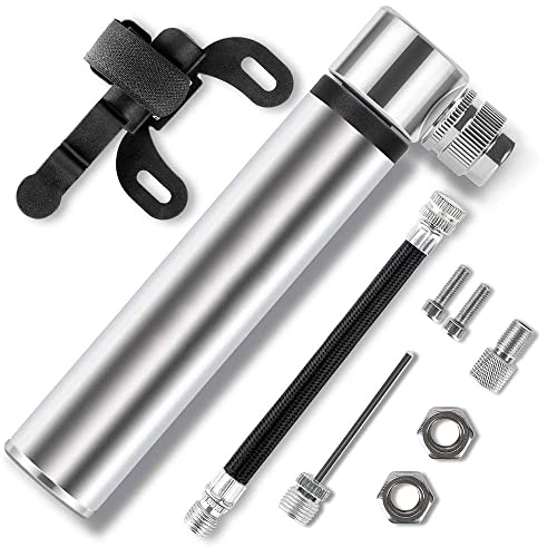 Bike Pump : Mini Bike Pump Nozzle fits All Valve Types Compact Lightweight Attaches Easily to Bike Frame Pumps All Bicycle tire Tubes (Color : Red) (Silver)
