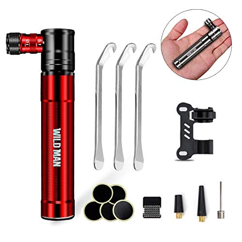 Bike Pump : Mini Bike Pump with Bike Tyre Repair Kit, CNC Process 120 PSI Bicycle Hand Pump - Reliable, Compact and Light - Presta and Schrader Valve Fast Changing for Road Mountain Bikes