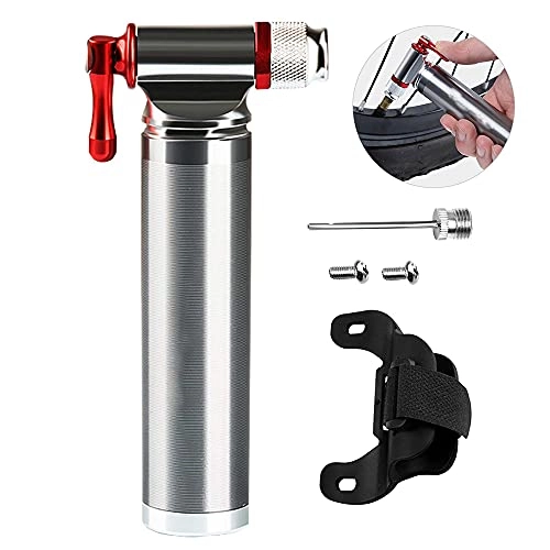 Bike Pump : Mini CO2 Bike Pumps, Portable 100% Metal CO2 Bicycle Tire Pump with Straps ＆ Ball Needle Suit for Bicycle Tires and Basketball, Not Included 16g CO2 Gas Cylinder