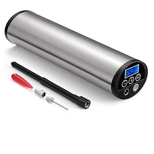 Bike Pump : Mini Inflator 150PSI Electric Portable Car Road Bicycle Pump Electric Auto Air Compressor Pumps with LCD Display LED lighting (Color Name : Silver)