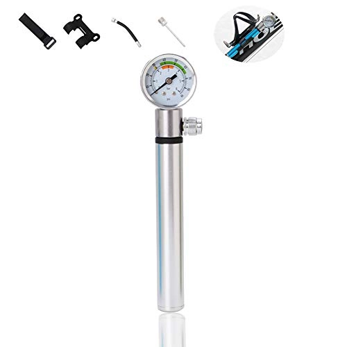 Bike Pump : Mini Portable Bike Pumps with Pressure Gauge, Waterproof Bicycle Pump, Bike Pump Quick & Easy To Use, Football Pump Needles Fits Presta &Schrader Valve, 100PSI Bicycle Tyre Pump for Mountain MTB, Silver