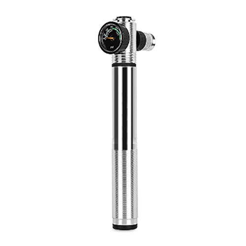 Bike Pump : ningdeCK Mini Bike Pump 300 PSI gh Air Pressure Cycling for MTB With Gauge ad Bicycle Multifunctional Universal Telescopic Aluminum Alloy Portable Accessories sy Read(Silver)