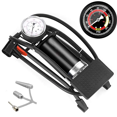 Bike Pump : OurLeeme Foot Pump Air Pump, Cylinder Foot Air Pump with Pressure Gauge Tyre Inflator for Ball Bicycle Scooter Motorcycle (1 Cylinder)