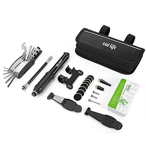 Bike Pump : outlife Bike Repair Tool, Multifunction Bicycle Mechanic Fix Tools with Mini Pump, Tire Tube Patches, Tire Levers and Handy Bag, Practical Cycling Fix Tool Kit for Road Bike Maintenance
