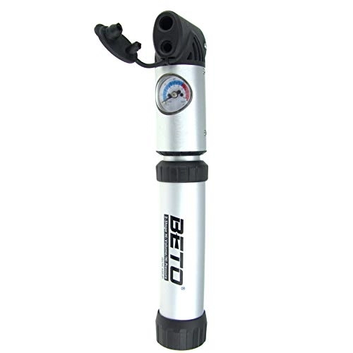 Bike Pump : P4B Bicycle mini air pump, 2 levels mechanism for high volume and high pressure, with pressure gauge up to 8 bar / 120 psi, with dual head.