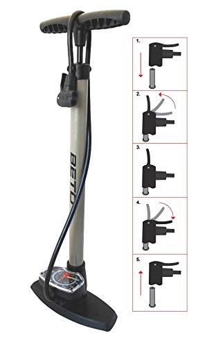 Bike Pump : P4B | Bicycle pump with extra large pressure gauge | Floor pump with dual head - for presta / schrader / dunlop | Bicycle stand pump made of steel