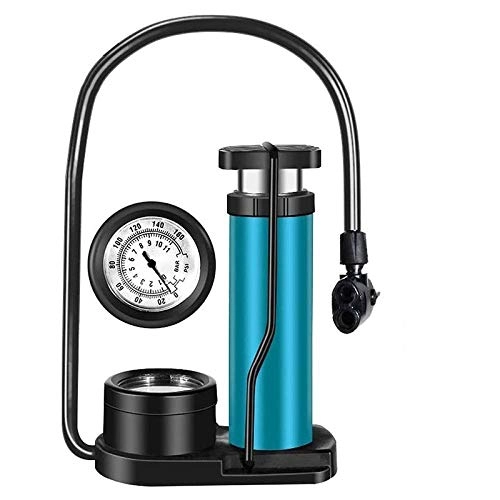 Bike Pump : PLBB3K Blue bike foot pump with meter universal mini bike tire air pump with gas ball needle