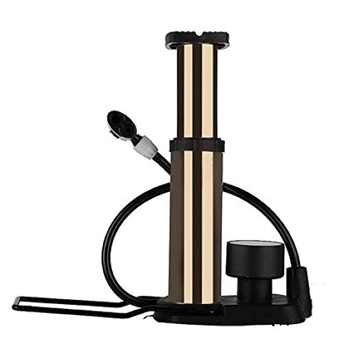 Bike Pump : PLBB3K Mini Portable Bicycle Foot Pump Aluminum Alloy Mountain Bike Cycling Air Pump Tire Ball Inflator With Pressure Gauge-Coffee color (Color : Coffee color)