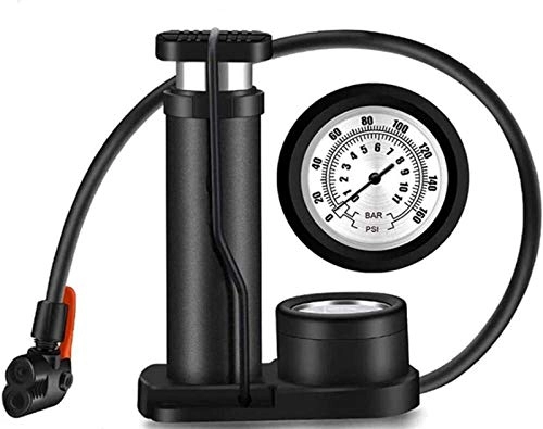 Bike Pump : Plztou Bicycle Pump with Pressure Gauge, Portable Mini Aluminum Alloy Bicycle Foot Pump Tire Inflation Pump with Balloon Needle, Suitable for All Bicycles