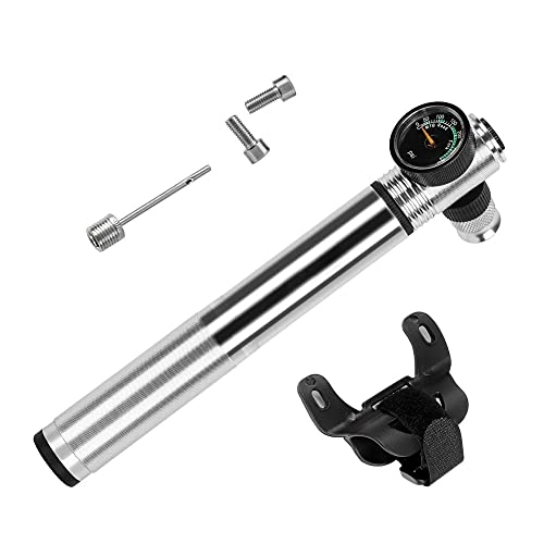 Bike Pump : Portable High Pressure Bi-directional Pump, with Pressure Gauge Bicycle Air Pump Silver