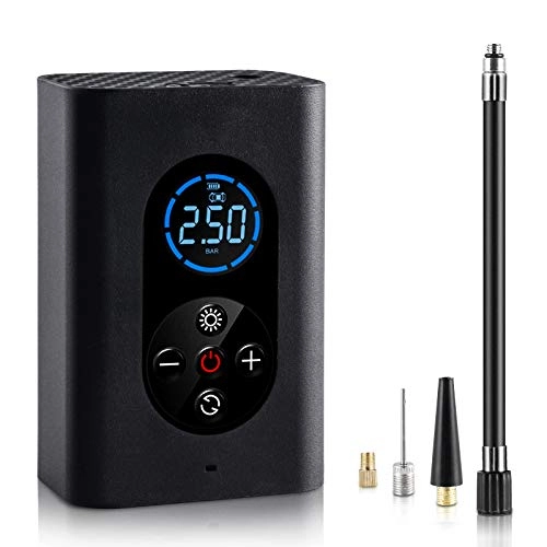 Bike Pump : Portable Tyre Inflator Electric Bicycle Pump Tyre Pump Mini Hand Air Pump Compressor for Cars, Motorcycles, Balls, Swimming Rings and All Bikes with LCD Display Emergency LED Light