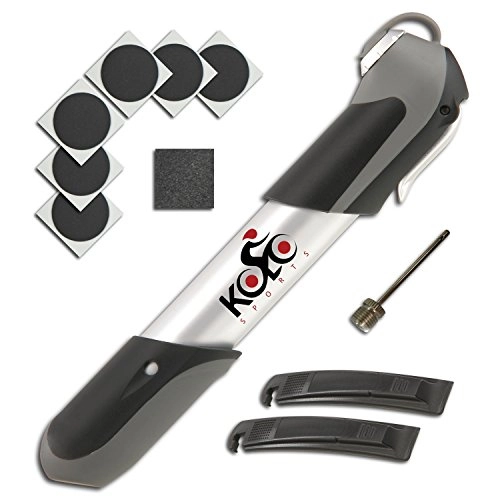 Bike Pump : Premium Mini Bicycle Pump By Kolo Sports - Bike Tire Repair Essentials Kit - Frame Mounted 120 Psi Aluminum Telescopic Pump - Presta and Schrader Reversible Valve - Patches and Ball Needle