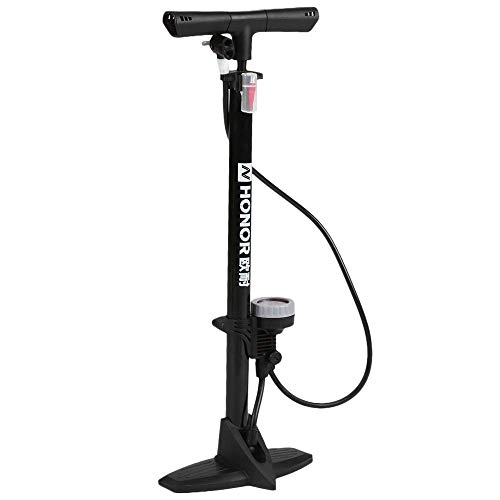 Bike Pump : Qianqiusui Bicycle tire pump bicycle pump bicycle floor gauge pressure gauge pressure pump bicycle accessories (Color : Black)
