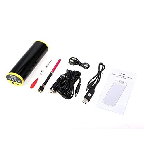 Bike Pump : Qiutianchen Bicycle Foor Pump Emergency Power Bank Flashlight with Car Charger Bike Motorcycle Car Air Pump Built-in Gauge Suitable for Bicycles (Color : Black, Size : One Size)