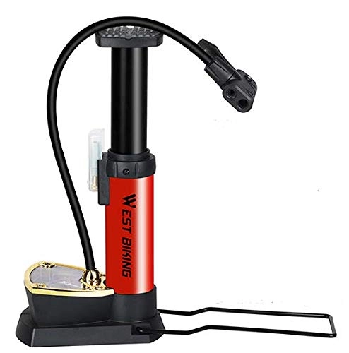 Bike Pump : Red Bike Foot Pump with Gauge, Lightweight Bicycle Foot Activated Floor Pump Competible with All Valve for Road Bike Mountain Bike