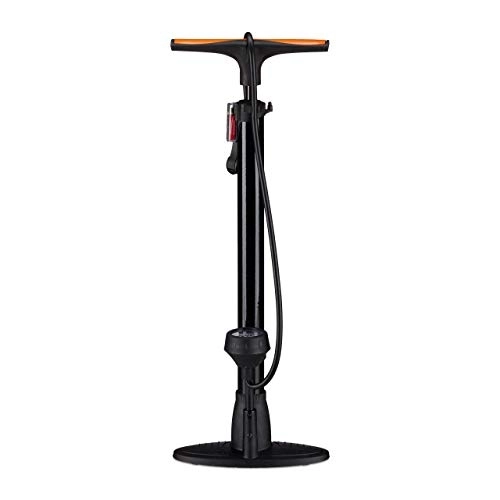 Bike Pump : Relaxdays Professional Floor Pressure Gauge, Dual Head Nozzle, Universal Stand Pump, Valve Adapters, 60 cm, Black, One Size