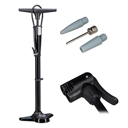 Bike Pump : Relaxdays Professional Floor Pressure Gauge, Dual Head, Universal Stand Pump, Valve Adapters, 70 cm, Black, steel, plastic