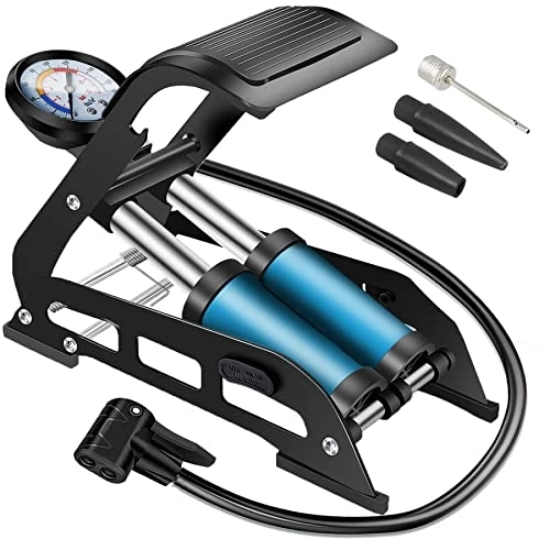 Bike Pump : Retoo Foot pump with double cylinder, foot air pump bicycle for all valves, powerful air pump with pressure gauge up to 7 bar for bicycle, ball, pedal pump with long hose 65 cm, bicycle tyre pump