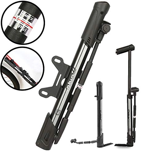 Bike Pump : Small Portable Bike Air Floor Pump Gauge, 140PSI Tire Bicycle Inflator Compressor, Easy To Switch Between Schrader and Presta Valve, Comes with Mount Kit Attachment