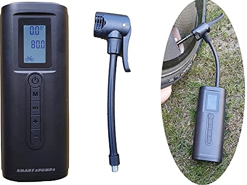 Bike Pump : Smart e Pumps electric bike pump. Multi valve connector, 150 psi max, automatic pressure shut off & digital display for easy use. Can be used with bikes, cars and other inflatable applications.