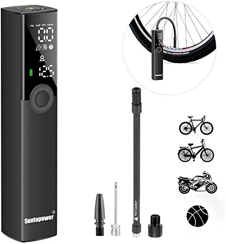 Bike Pump : Suntapower Electric Bike Pump, Portable Air Compressor, Versatile Bike Pump Electric with LCD Display USB Charging Port and LED Light, for Motorcycles, Bikes and All Balls, 150PSI Black