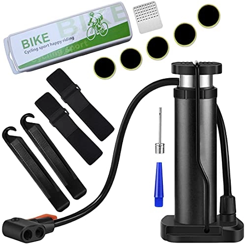 Bike Pump : T WILKER Bicycle Pump, 160 PSI Portable Foot Pump Fits Presta Valve Schrader and Dunlop Valve with Ball Needle Bike Tire Repair Tool Set and 2 Fixed Velcro (Black)