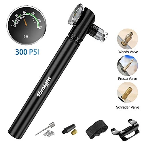 Bike Pump : tomight 300 PSI Mini Bike Pump with Pressure Gauge, Accurate Fast Inflation, Mini Hand Pump bracket for Road, Mountain Bikes, Including Gas Needle to Inflate Sports Balls, Balloons