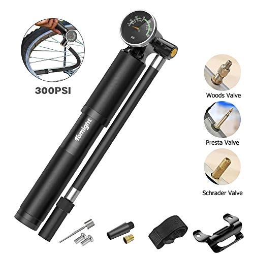 Bike Pump : Tomight Mini Bike Pump, 300 PSI Hand Pump with Flexible Hose and Pressure Gauge, Accurate Fast Inflation, Mini Bicycle Tyre Pump for Road, Mountain Bikes