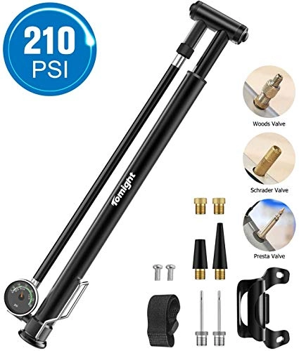 Bike Pump : tomight Mini Bike Pump, High Pressure 210 PSI / 14.5 Bar Floor Pump with Pressure Gauge and Flexible Hose, Accurate Fast Inflation, Including Gas Needle to Inflate Sports Balls, Swimming Rings -Black
